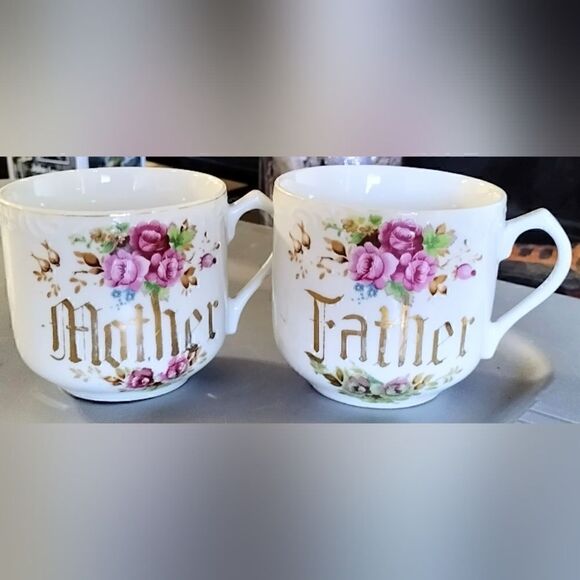 JAPAN MUGS MOTHER AND FATHER PORCELAIN LARGE - Picture 1 of 10